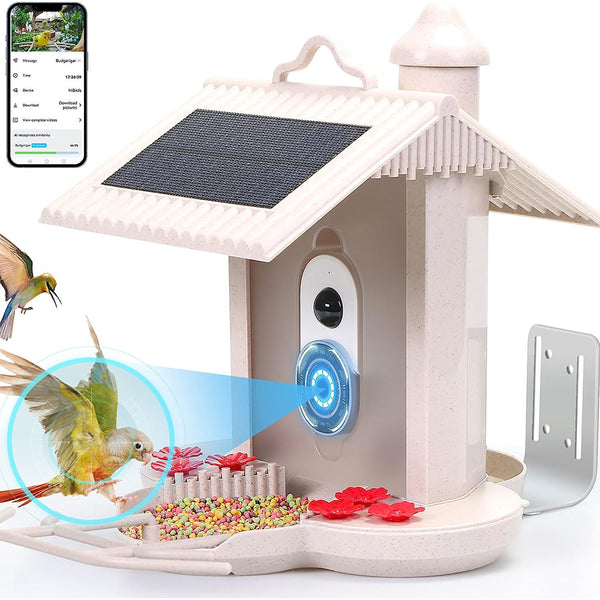 Bird feeder with camera and AI bird recognition for the garden - With built-in solar cell