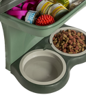 Feed and water bowls - Practical stand for standing or hanging - Storage space