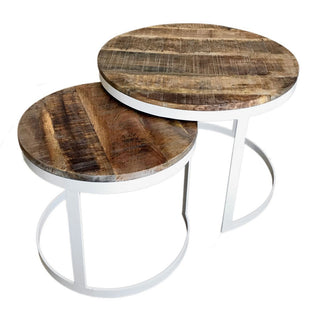 Kavos staliukų komplektas - 2 šoniniai staliukai - Kavos staliukas apvalus Austin - Metalinis rėmas