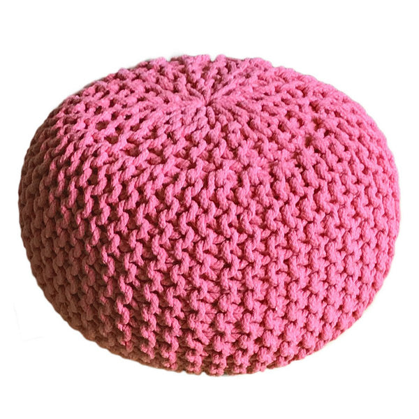 Puf med diameter 55 cm (pink) - Strik skammel/gulvpude - Groft strik look ekstra høj højde 37 cm