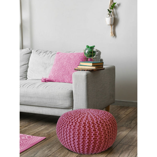 Pufas, kurio skersmuo 55 cm (rožinis) - Trikotažo taburetė/grindų pagalvėlė - Šiurkštus mezginys atrodo ypač aukštas 37 cm