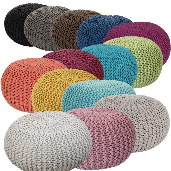 Pouf with diameter 55 cm (Purple) - Knit stool/floor cushion - Coarse knit look extra high height 37 cm