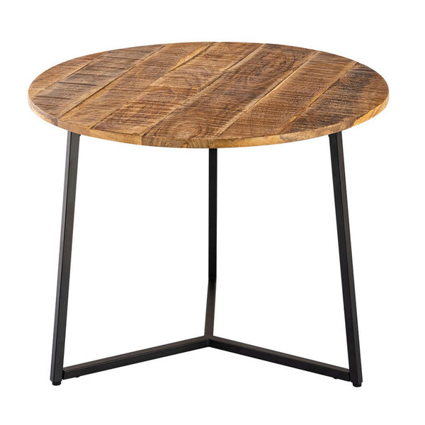 Kavos staliukas apvalus medžio masyvo skersmuo 56cm. Kavos staliukas, šoninis staliukas La Palma su metaliniu rėmu juodos spalvos