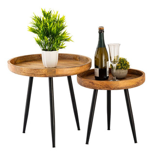 Šoninis staliukas medinis apvalus skersmuo 40 arba 50 cm. Kavos staliukas svetainės stalas Vancouver metalinės kojelės matinės juodos spalvos